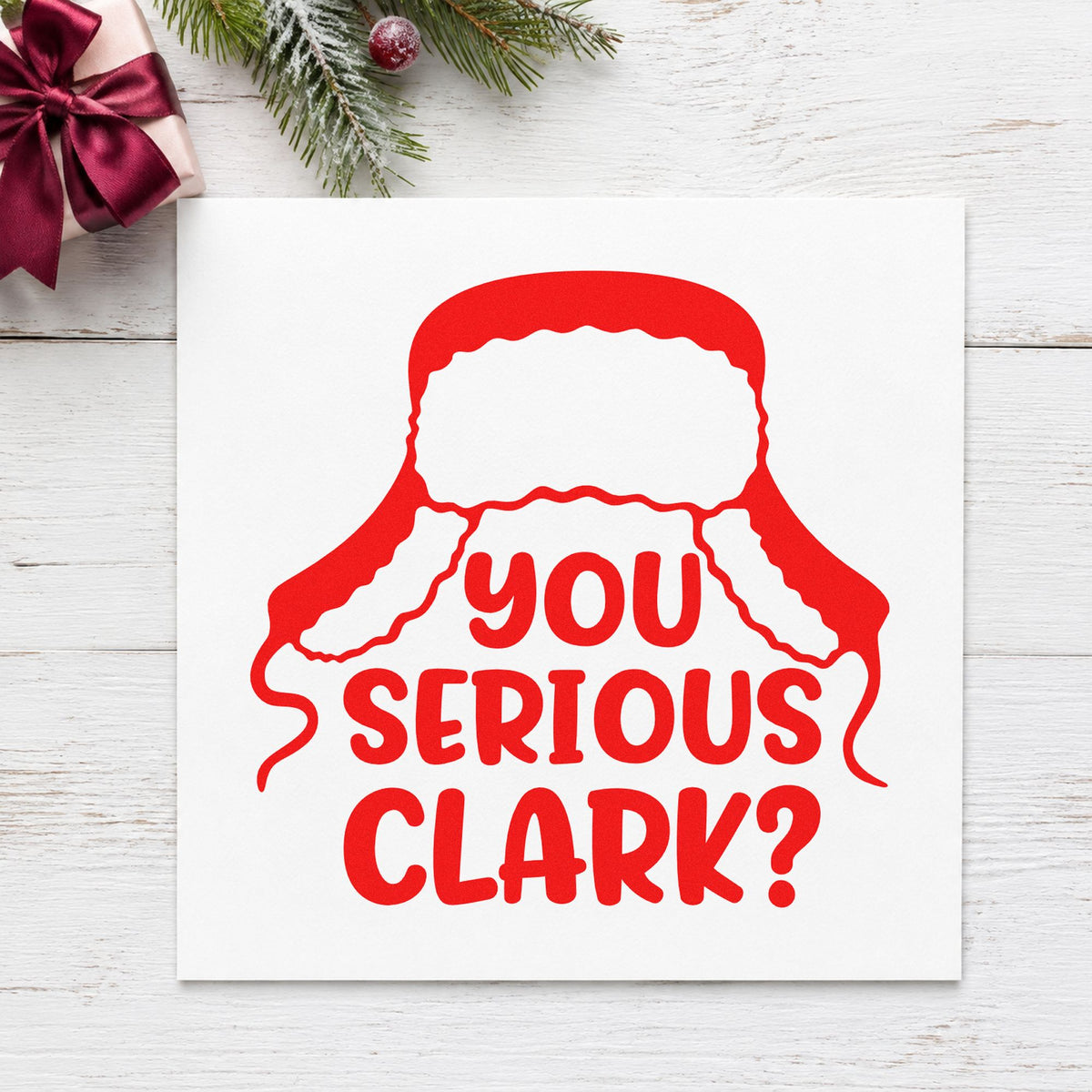 You Serious Clark Winter Hat rubber stamp shown in red ink, stamped for projects such as popcorn bag seals.