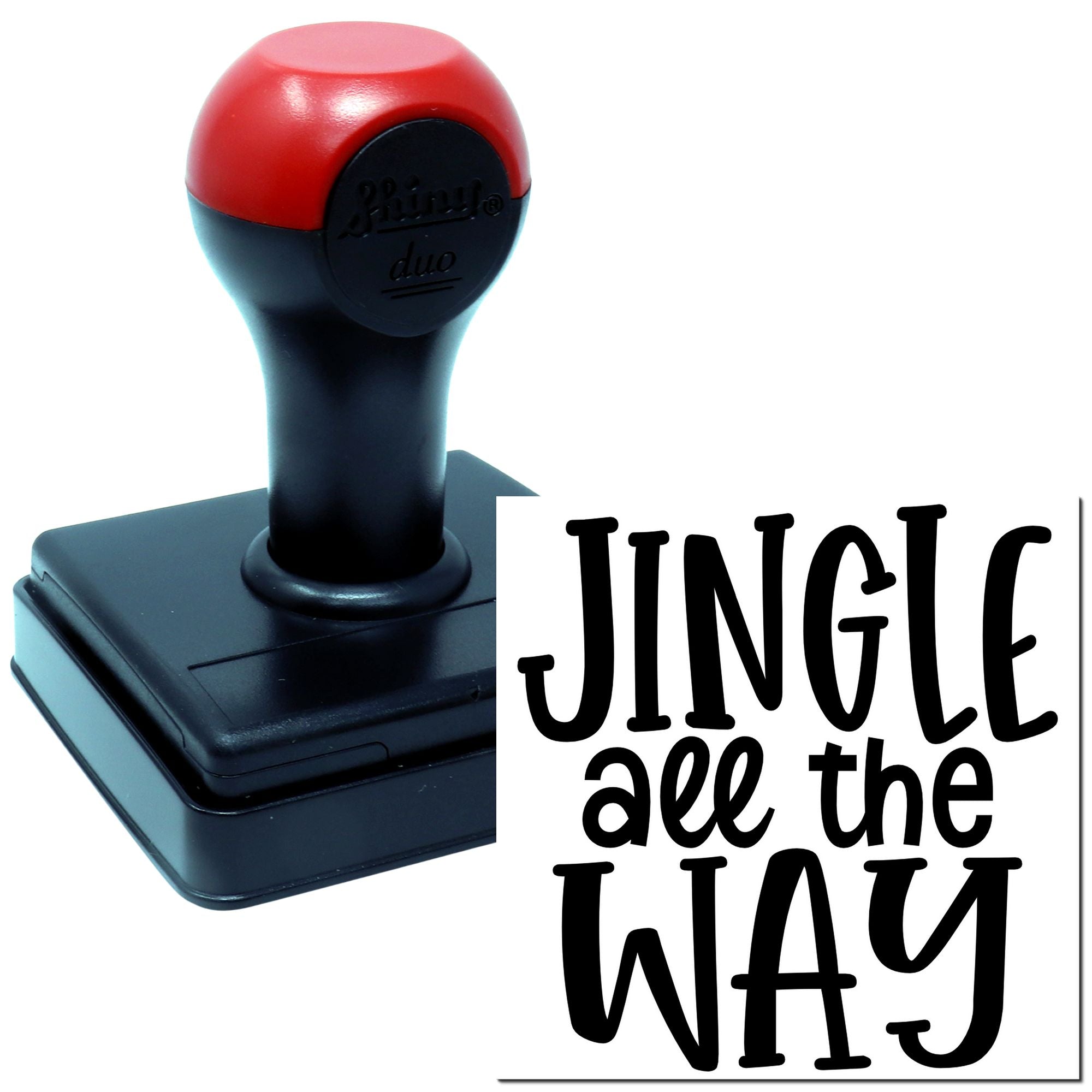 Holiday rubber stamp with Jingle all the Way design for Christmas cards, crafts, and festive packaging.
