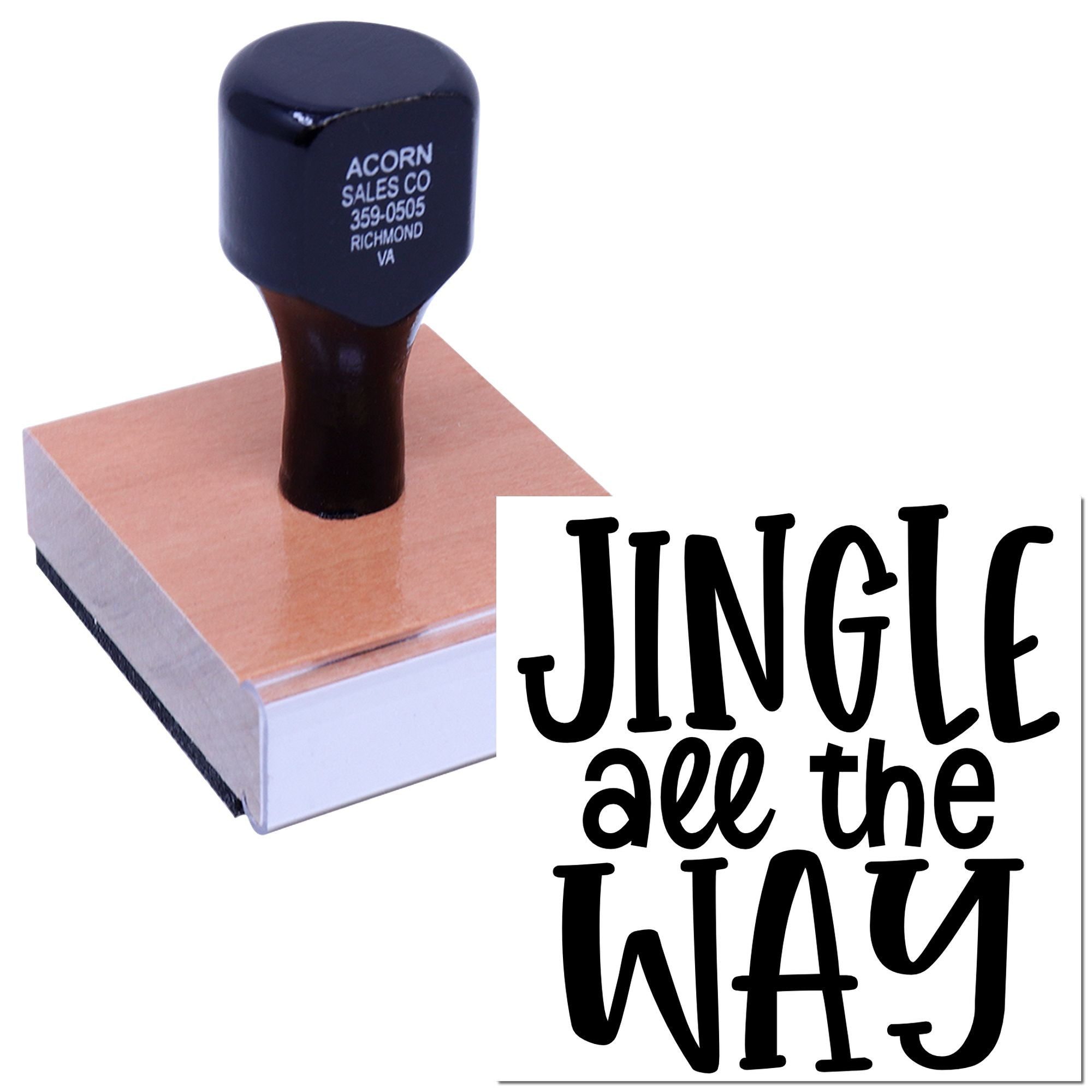 Custom rubber stamp with festive Jingle all the Way design for holiday cards