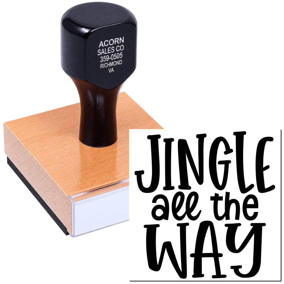 Custom rubber stamp with festive Jingle all the Way design for holiday cards