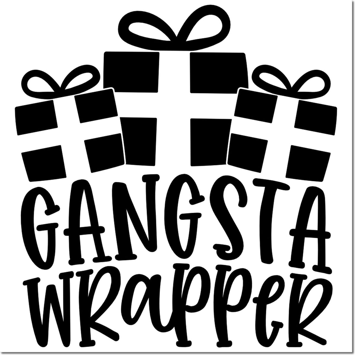 Gangsta Wrapper rubber stamp design with gift box icons for funny holiday or birthday gift wrapping labels.