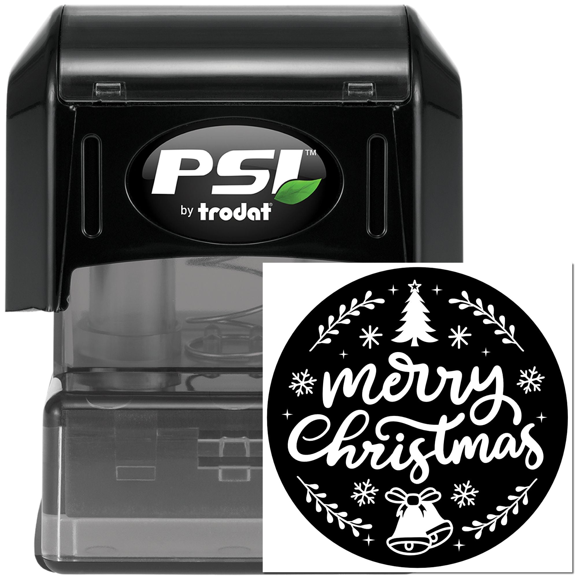PSI by Trodat self-inking rubber stamp with Merry Christmas holiday design for custom festive stamping
