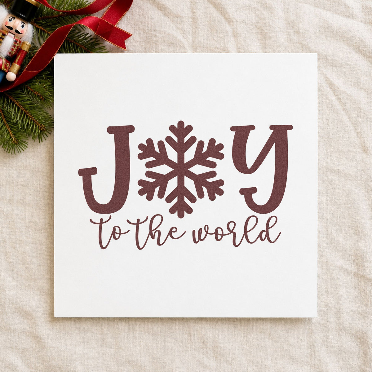 Joy World Snowflake Letter rubber stamp printed in brown ink, ready for cutting pattern sheet and similar paper crafts.
