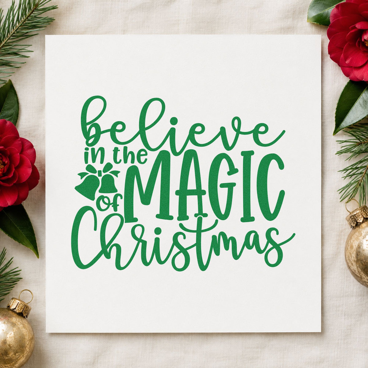 Believe Magic Christmas Holly Rubber Stamp – Duo Hand in use 8