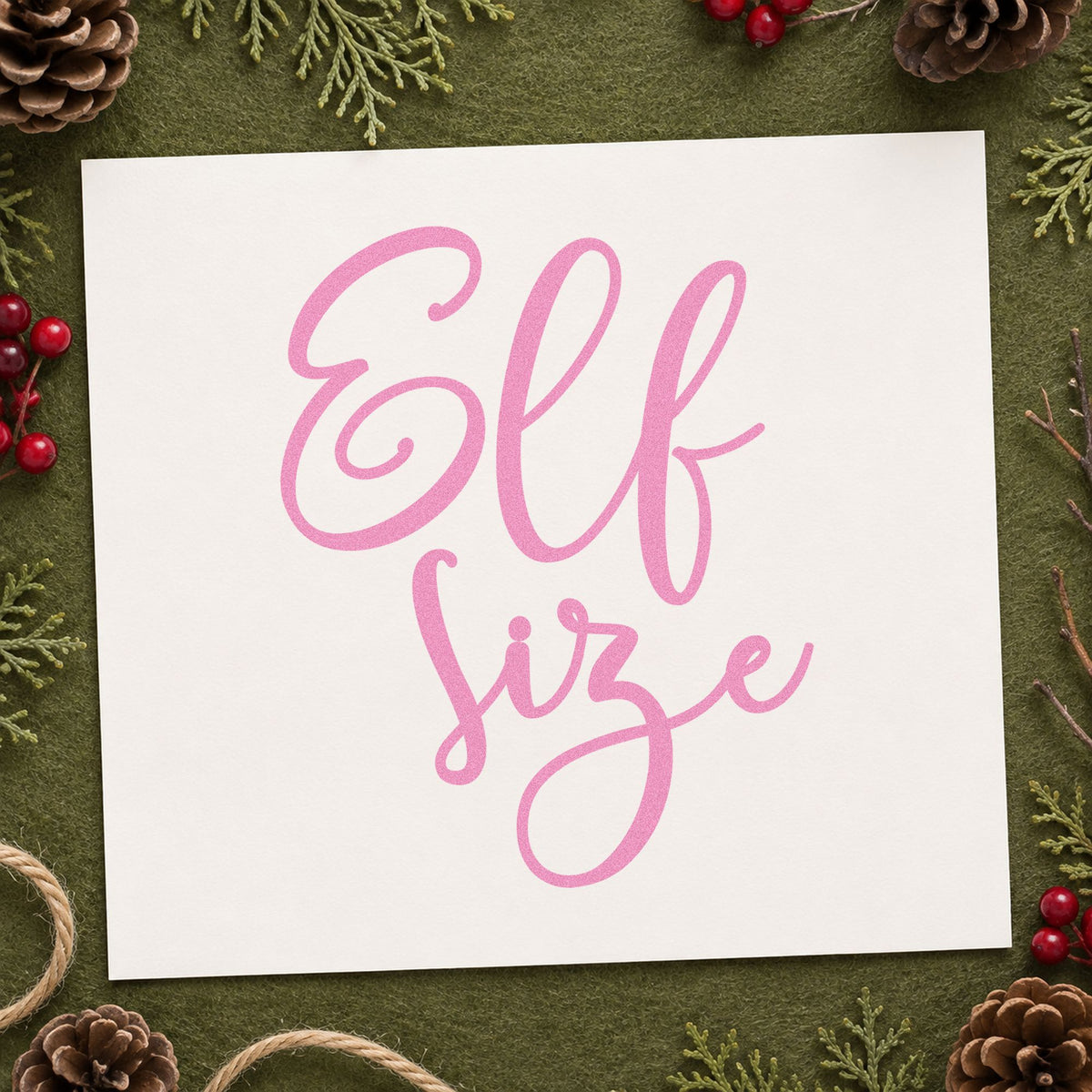 Elf Size Script craft stamp in purple ink on cardstock, an easy option for kids growth album.
