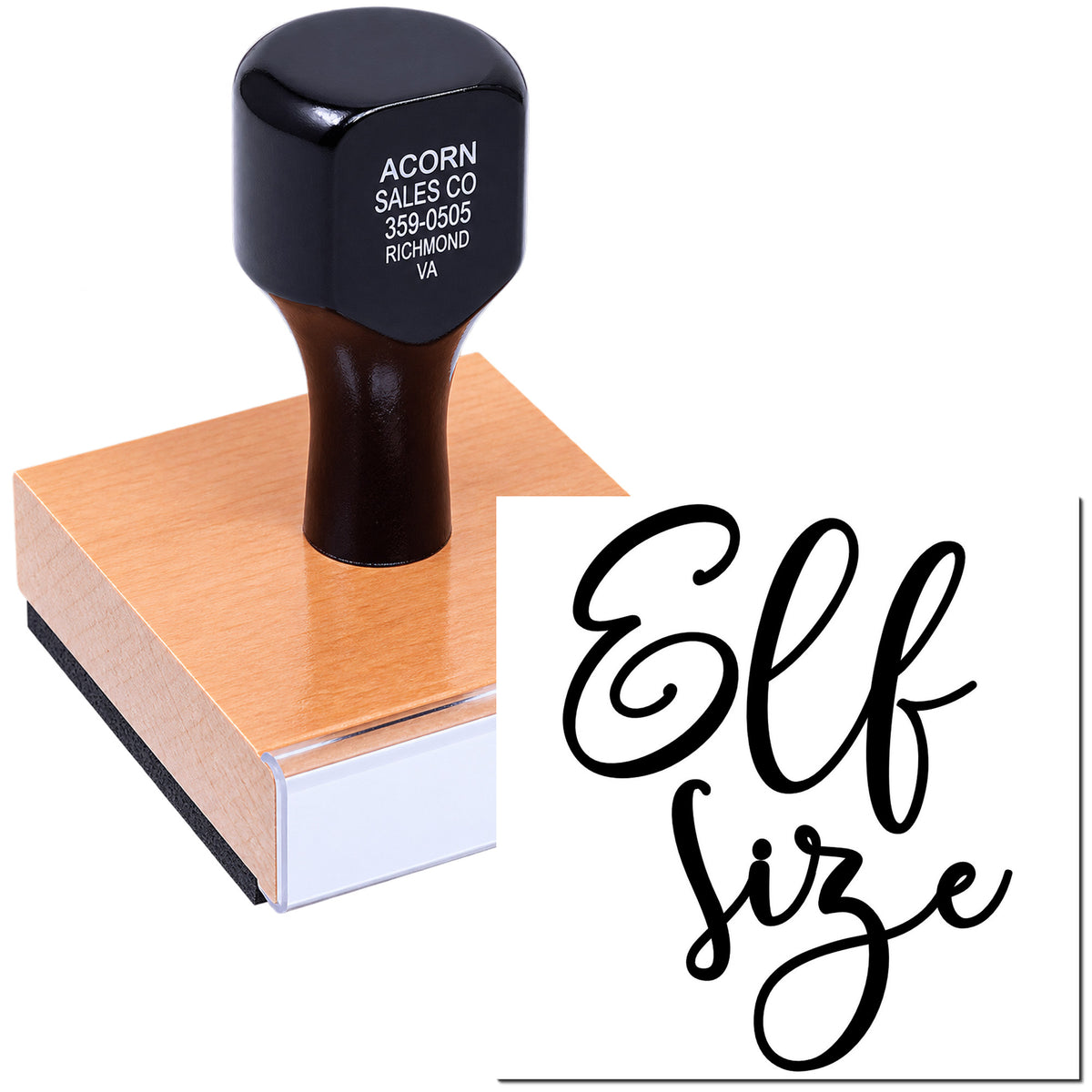 Custom self-inking rubber stamp with personalized business logo and script imprint on white background