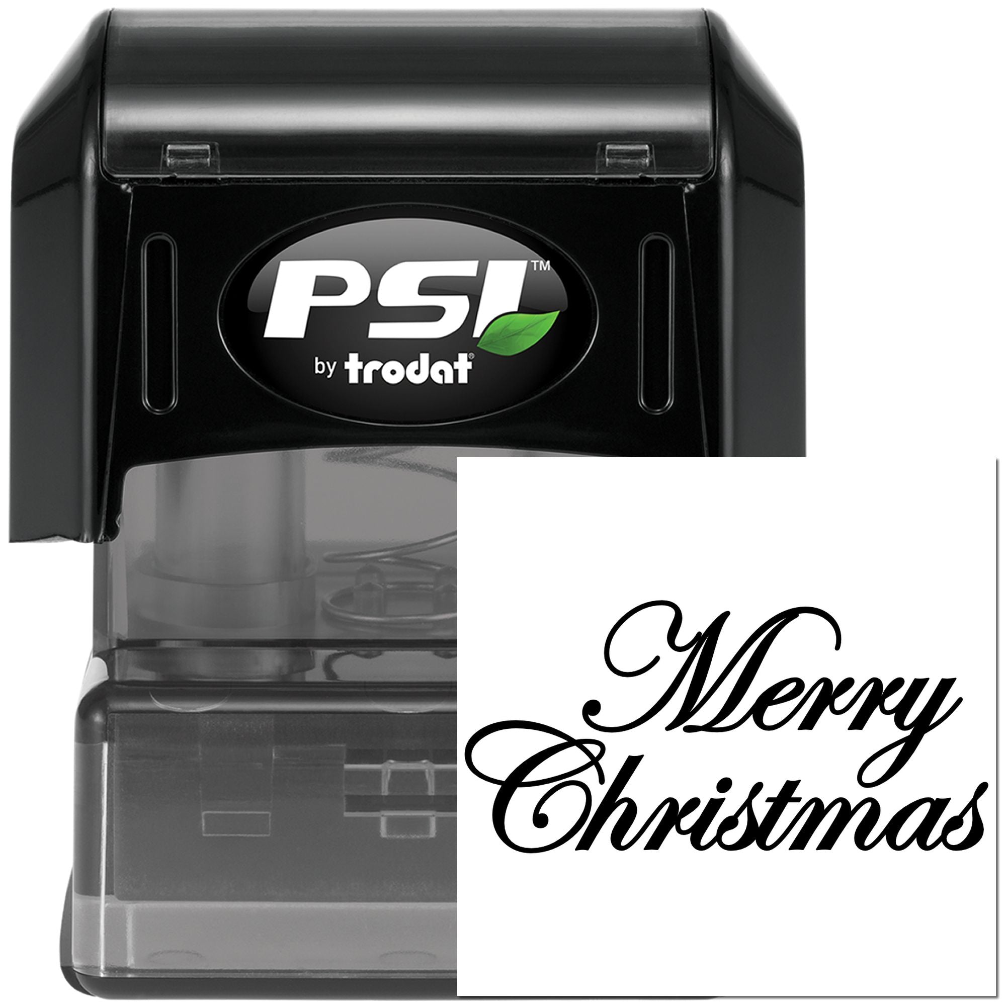PSI by Trodat self-inking Christmas rubber stamp with Merry Christmas script for holiday cards and custom stamping