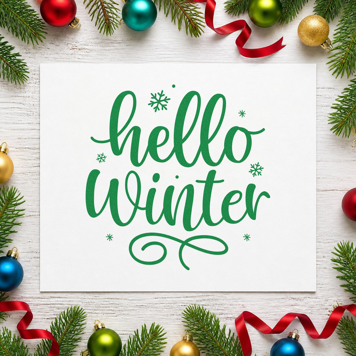 Hello Winter Snowflakes Rubber Stamp – Duo Hand in use 3