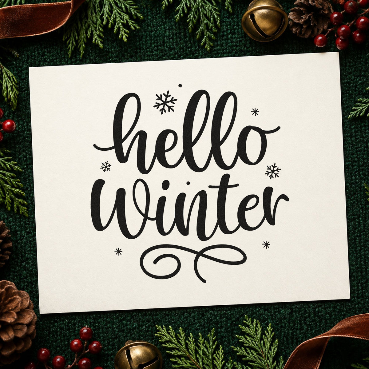 Hello Winter Snowflakes Rubber Stamp – Duo Hand in use 9