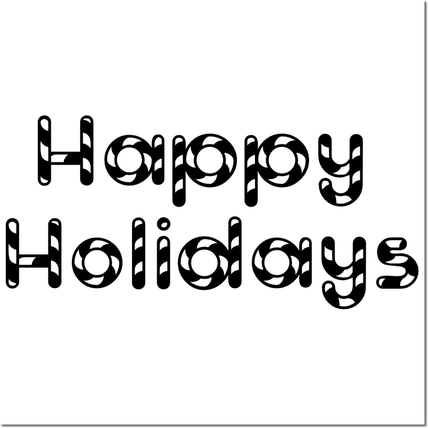 Happy Holidays decorative rubber stamp design with bold black lettering for seasonal cards, crafts, and gift packaging.