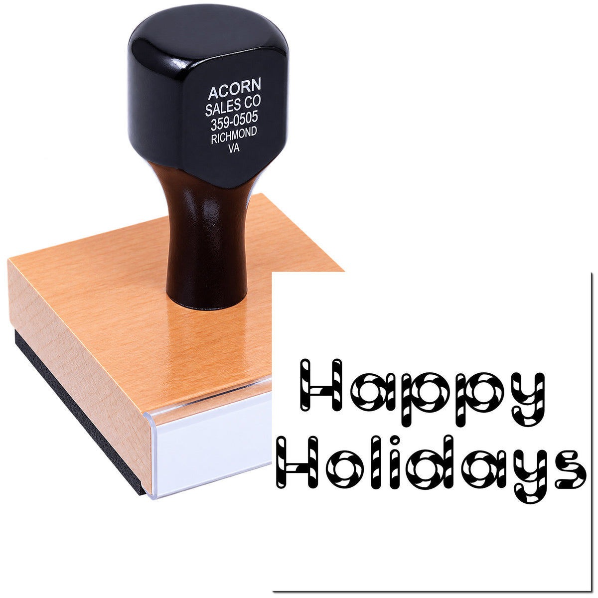 Happy Holidays custom rubber stamp for festive cards, gift tags, and holiday mailings