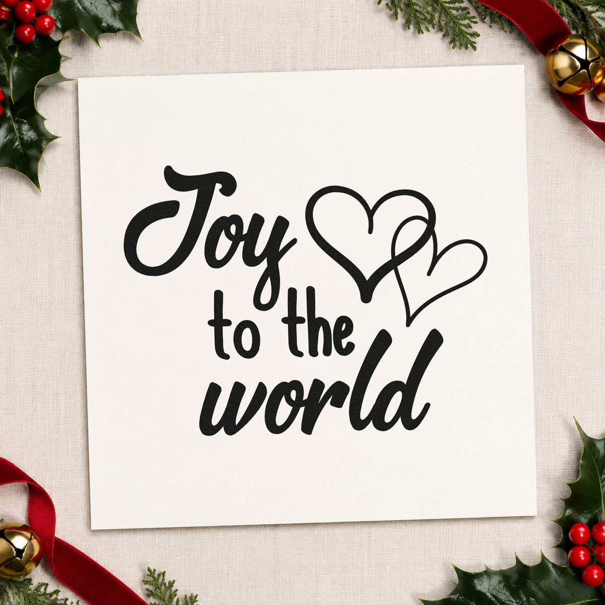 Joy To World Hearts rubber stamp printed in black ink, ready for two hearts cards and similar paper crafts.