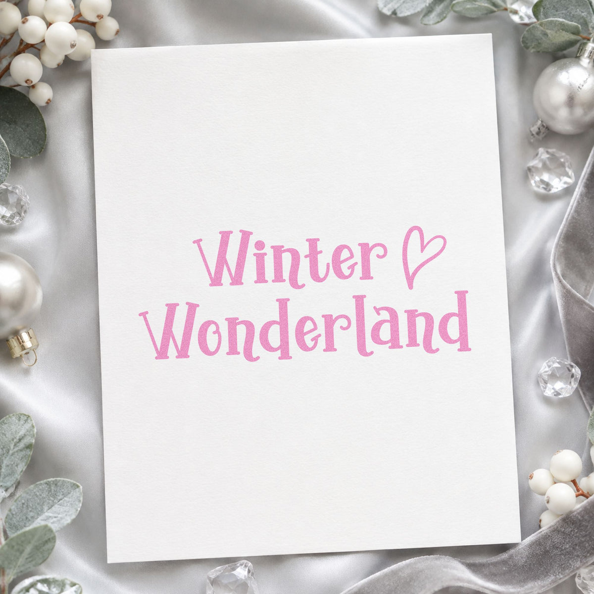 Winter Wonderland Heart craft stamp in purple ink on cardstock, an easy option for season love album.