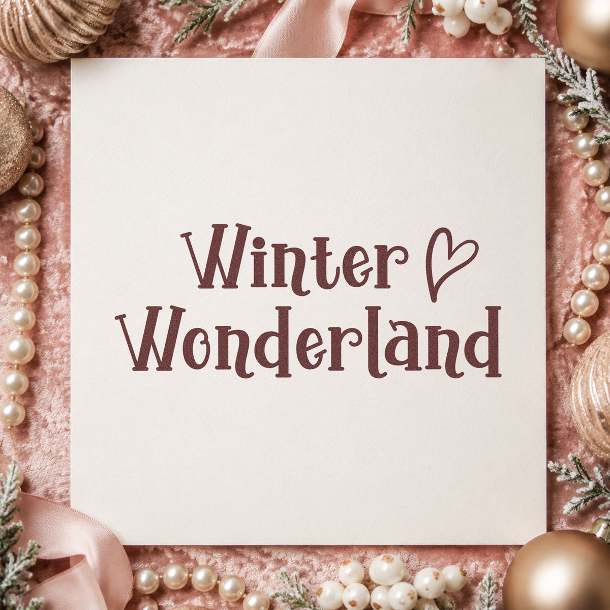 Winter Wonderland Heart rubber stamp printed in brown ink, ready for first snow journal and similar paper crafts.