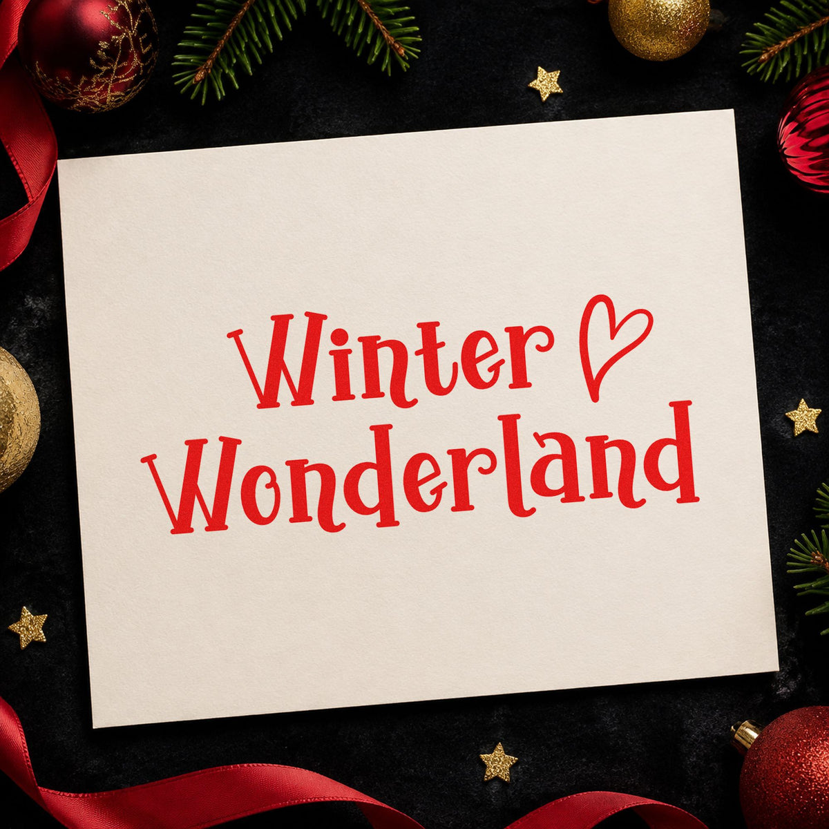 Winter Wonderland Heart rubber stamp shown in red ink, stamped for projects such as cider jug labels.
