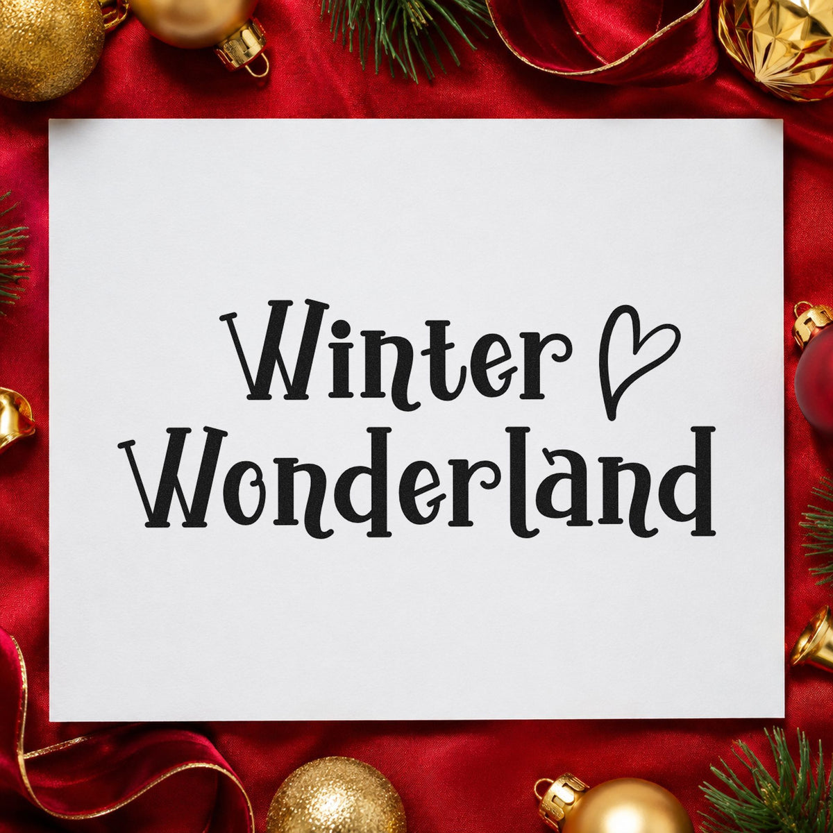 Winter Wonderland Heart rubber stamp printed in black ink, ready for serif wonderland cards and similar paper crafts.