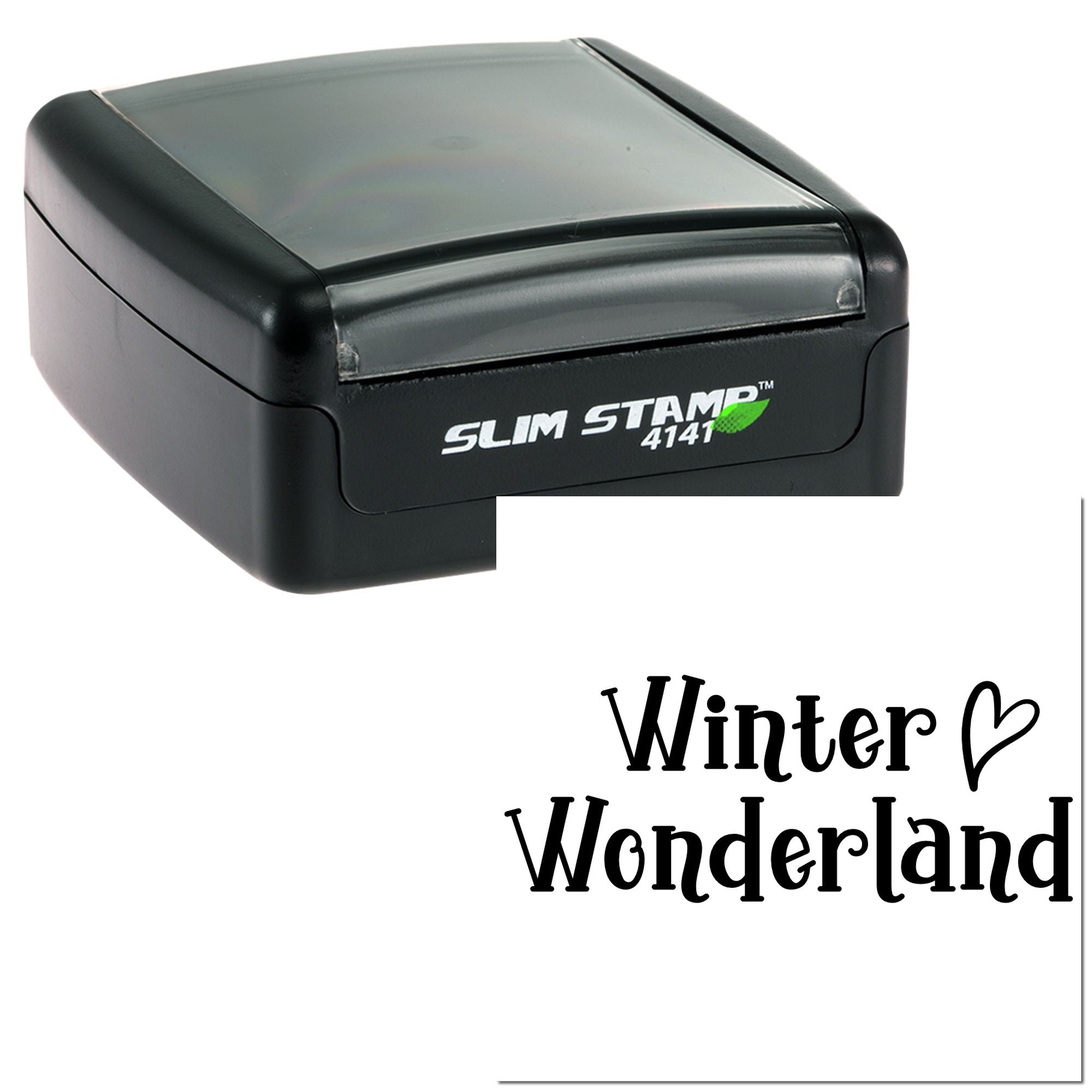 Self-inking rubber stamp with Winter Wonderland imprint for holiday cards, crafts, and seasonal custom branding