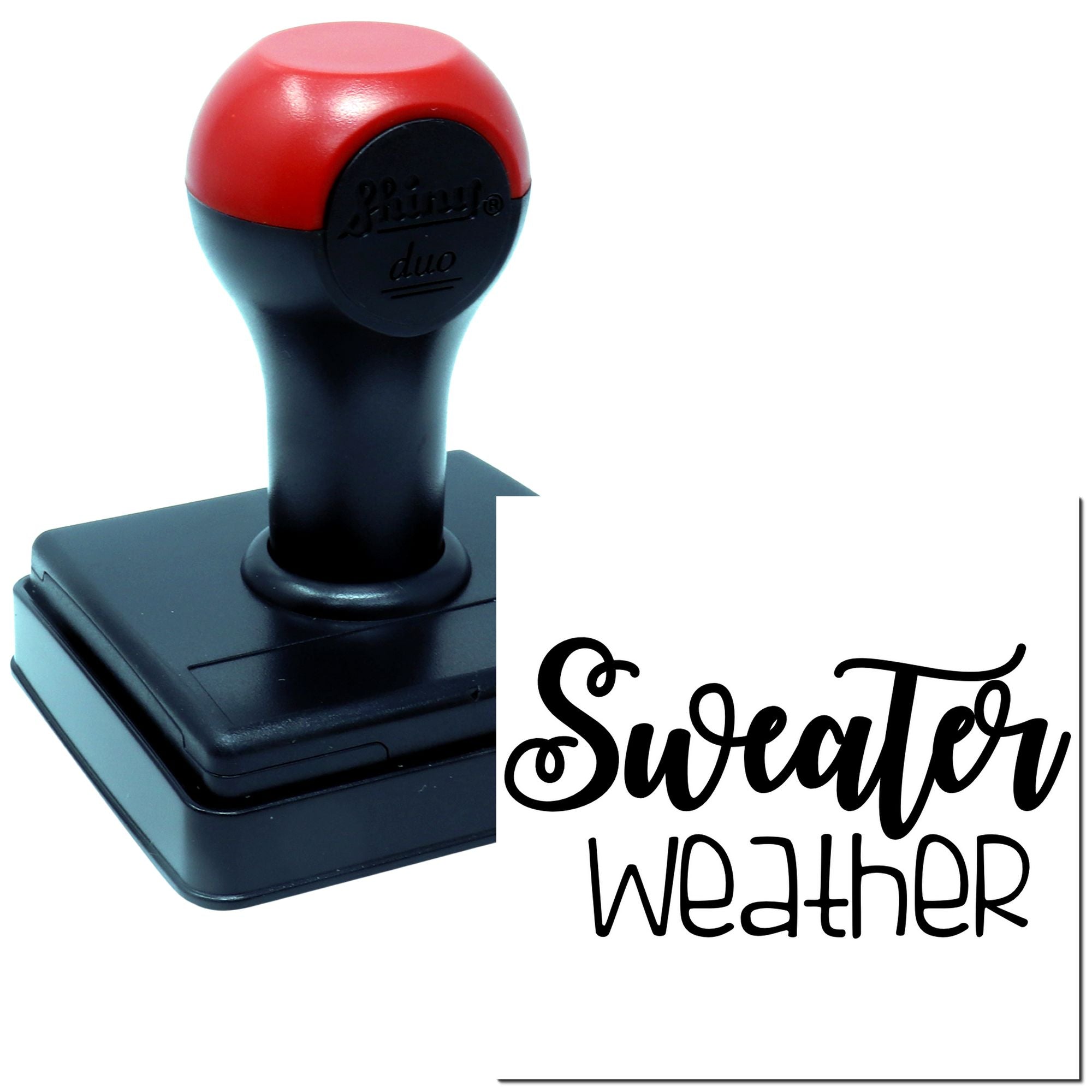 Self-inking Sweater Weather rubber stamp for seasonal crafts, cards, and handmade packaging