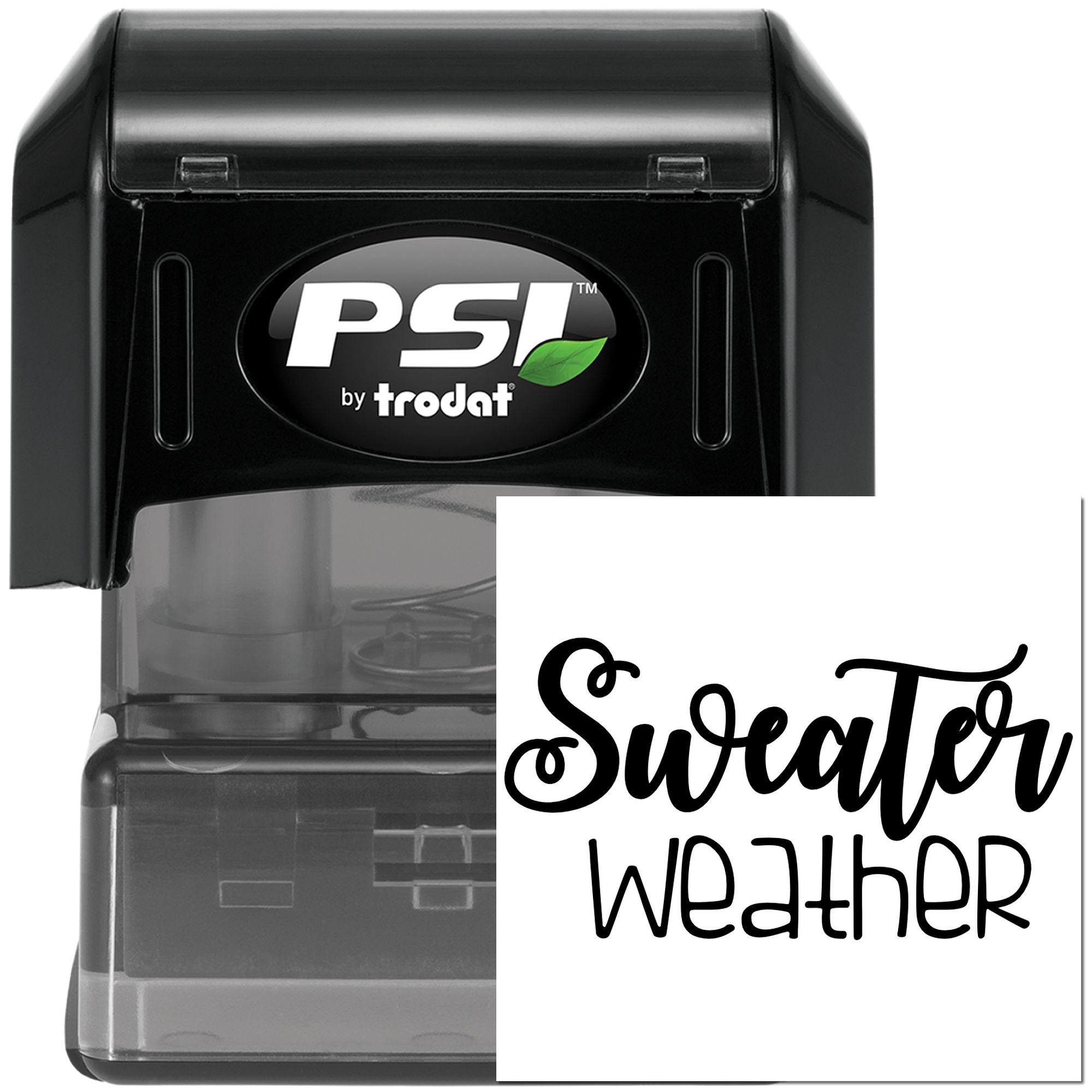 PSI by Trodat self-inking rubber stamp with Sweater weather design for custom seasonal crafting and labeling.