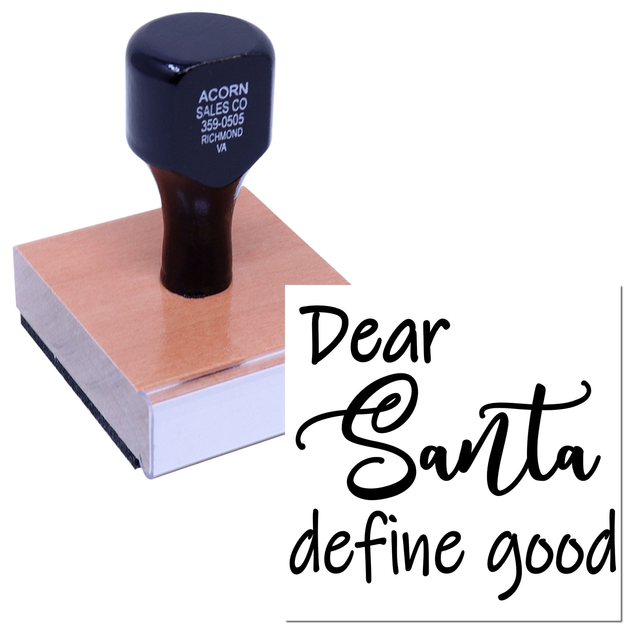 Custom rubber stamp with Dear Santa design for holiday cards, gift tags, and craft projects.