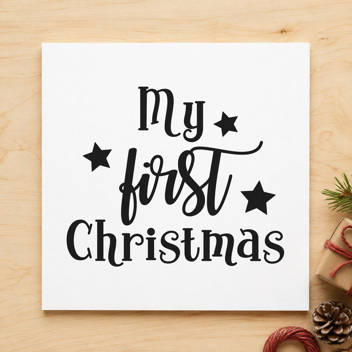 My First Christmas Stars rubber stamp printed in black ink, ready for three stars cards and similar paper crafts.