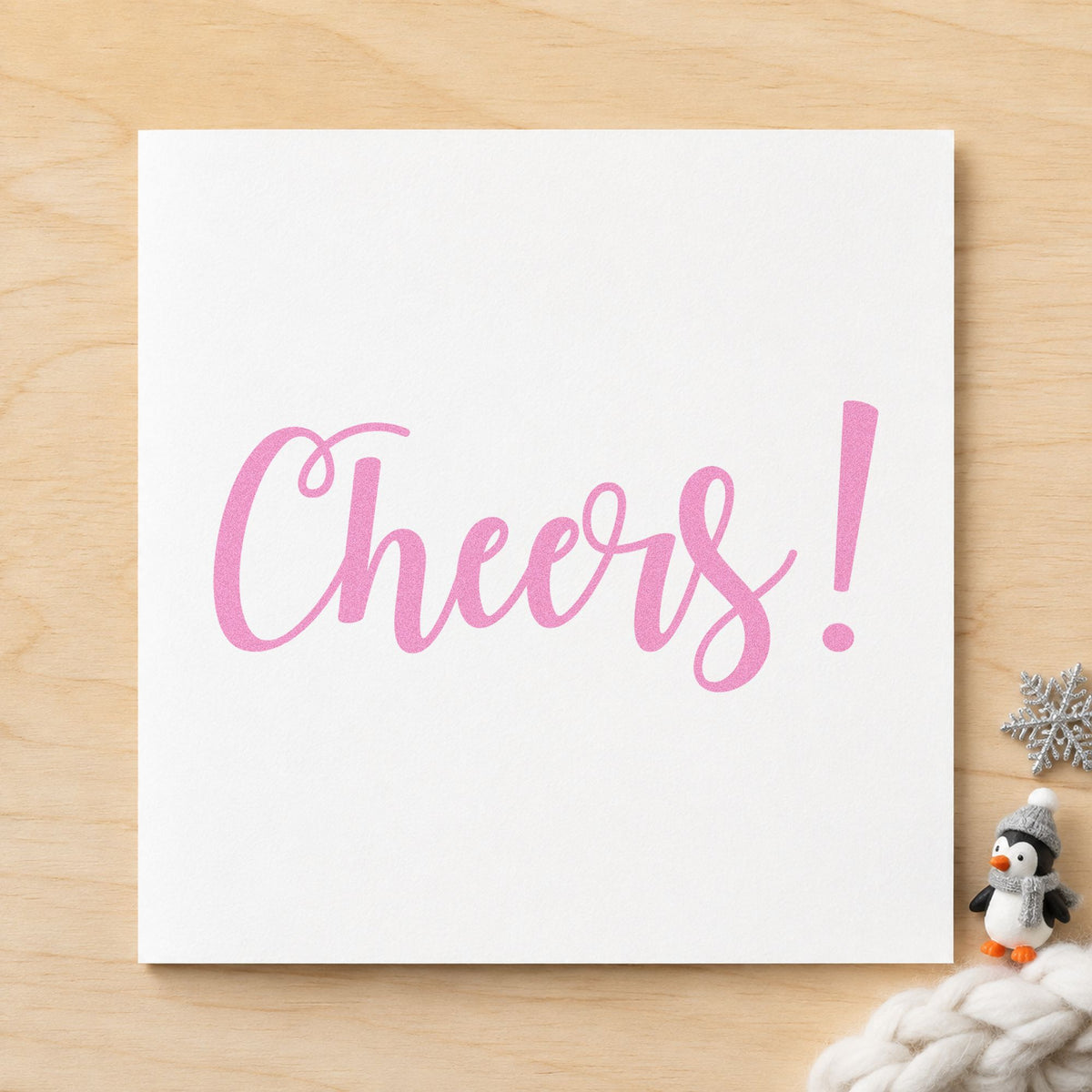 Cheers Flowing Script craft stamp in purple ink on cardstock, an easy option for toast album page.