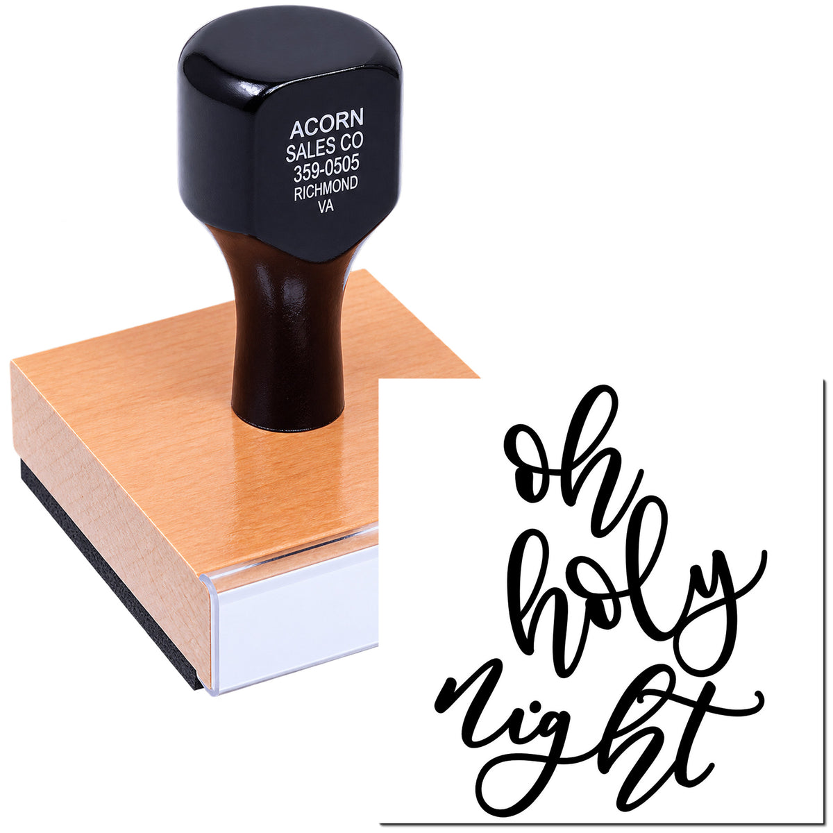 Custom rubber stamp with Oh Holy Night script design for holiday cards, crafts, and Christmas stationery.