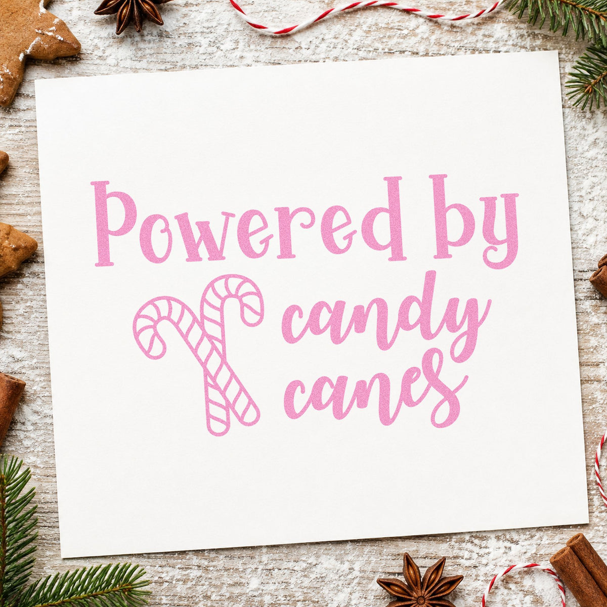 Powered By Candy Canes craft stamp in purple ink on cardstock, an easy option for candy album page.