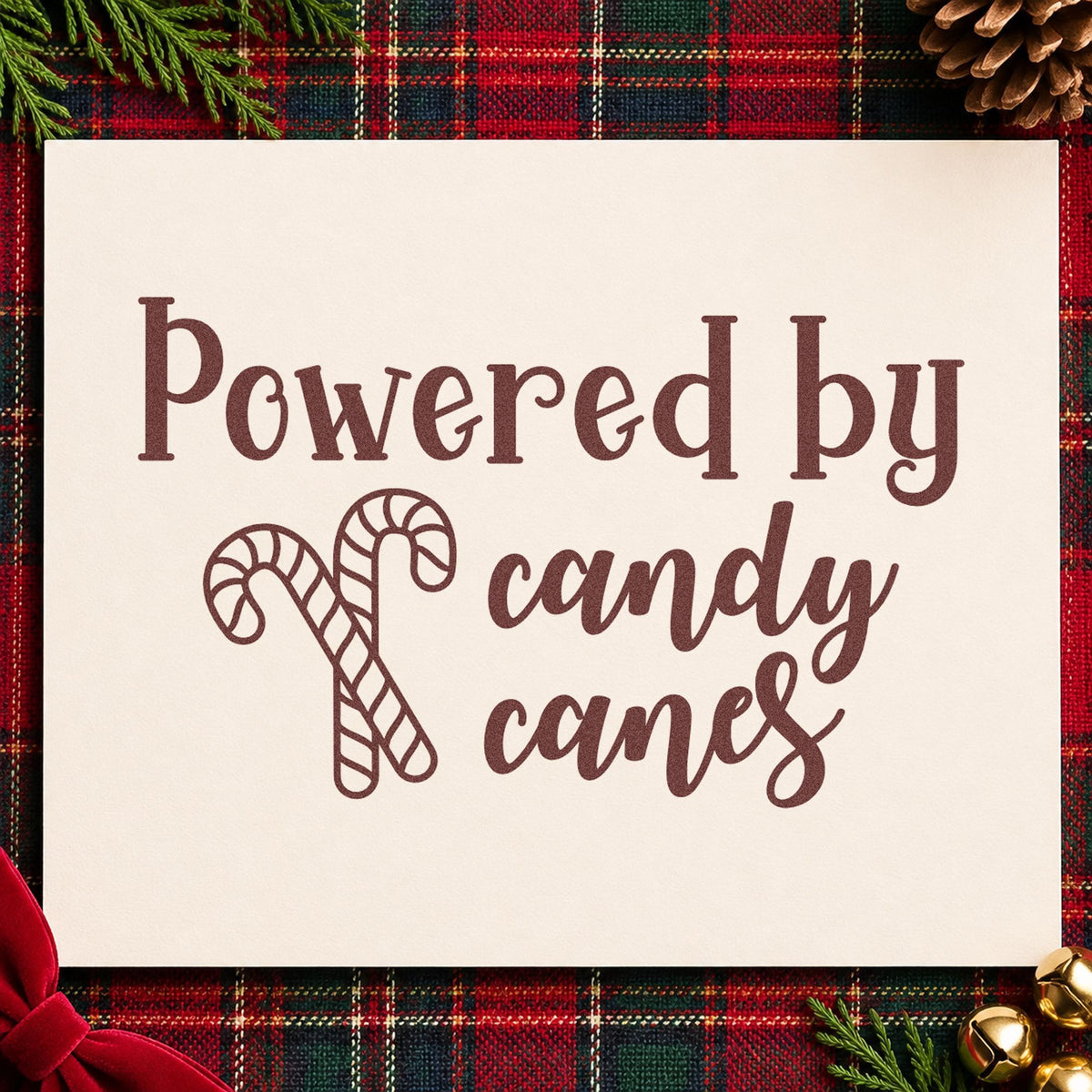 Powered By Candy Canes Rubber Stamp – Duo Hand in use 4