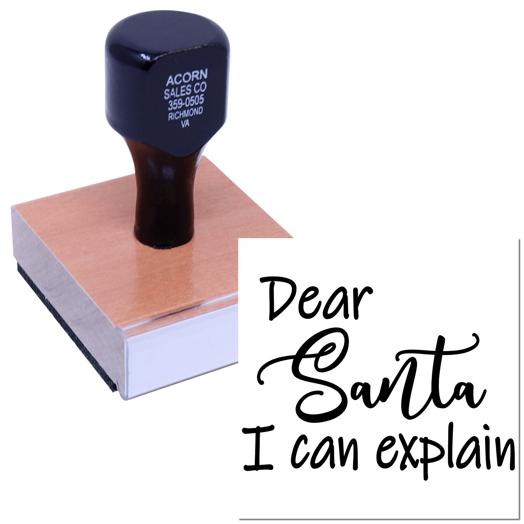 Custom rubber stamp with Dear Santa, I can explain message for holiday cards, crafts, and playful Christmas gifts.