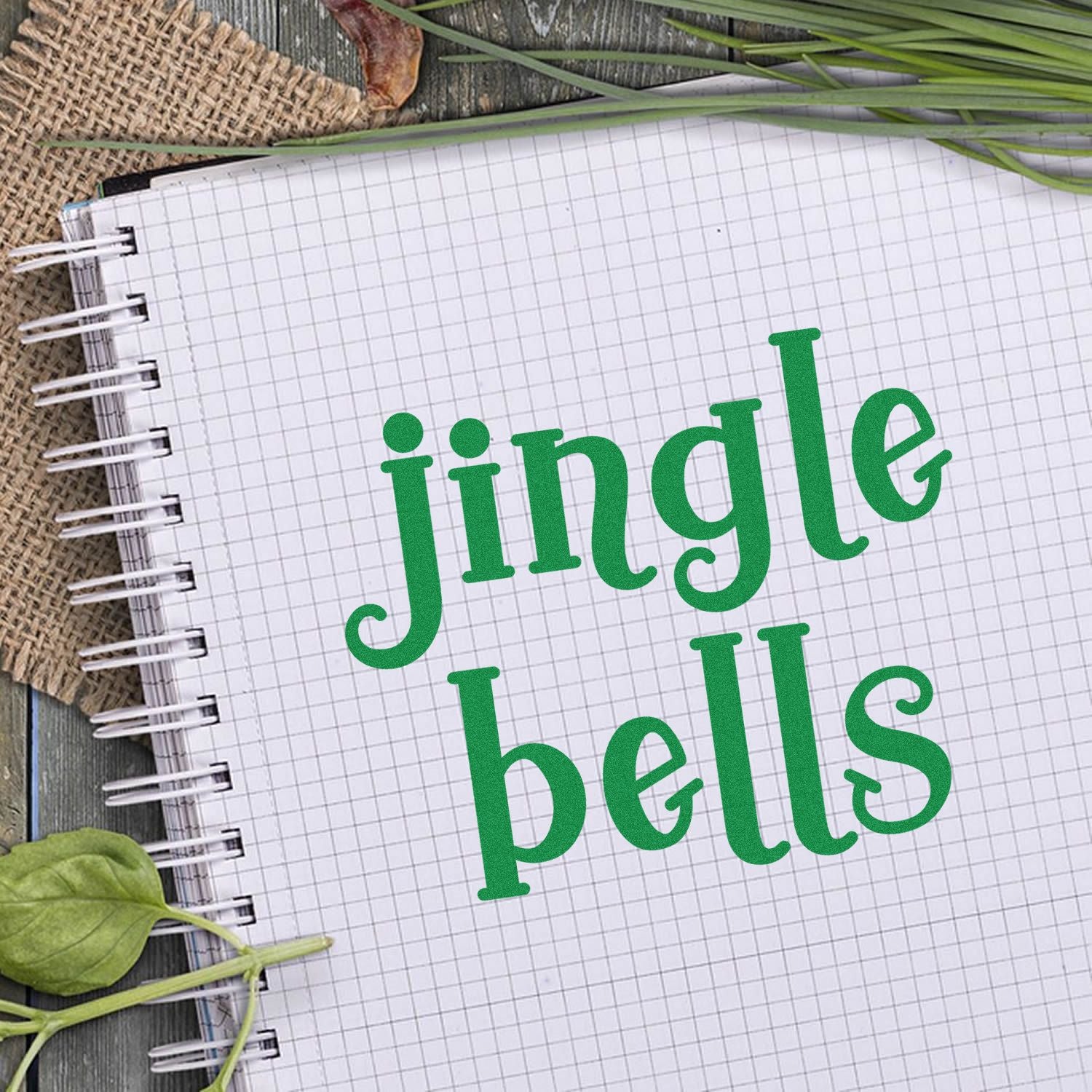 Jingle Bells Christmas rubber stamp design for holiday cards, scrapbook crafts, and festive DIY projects.