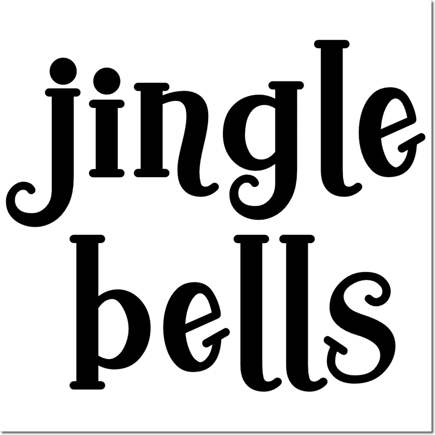 Jingle Bells decorative rubber stamp text in whimsical black font for holiday crafts, cards, and festive DIY projects.