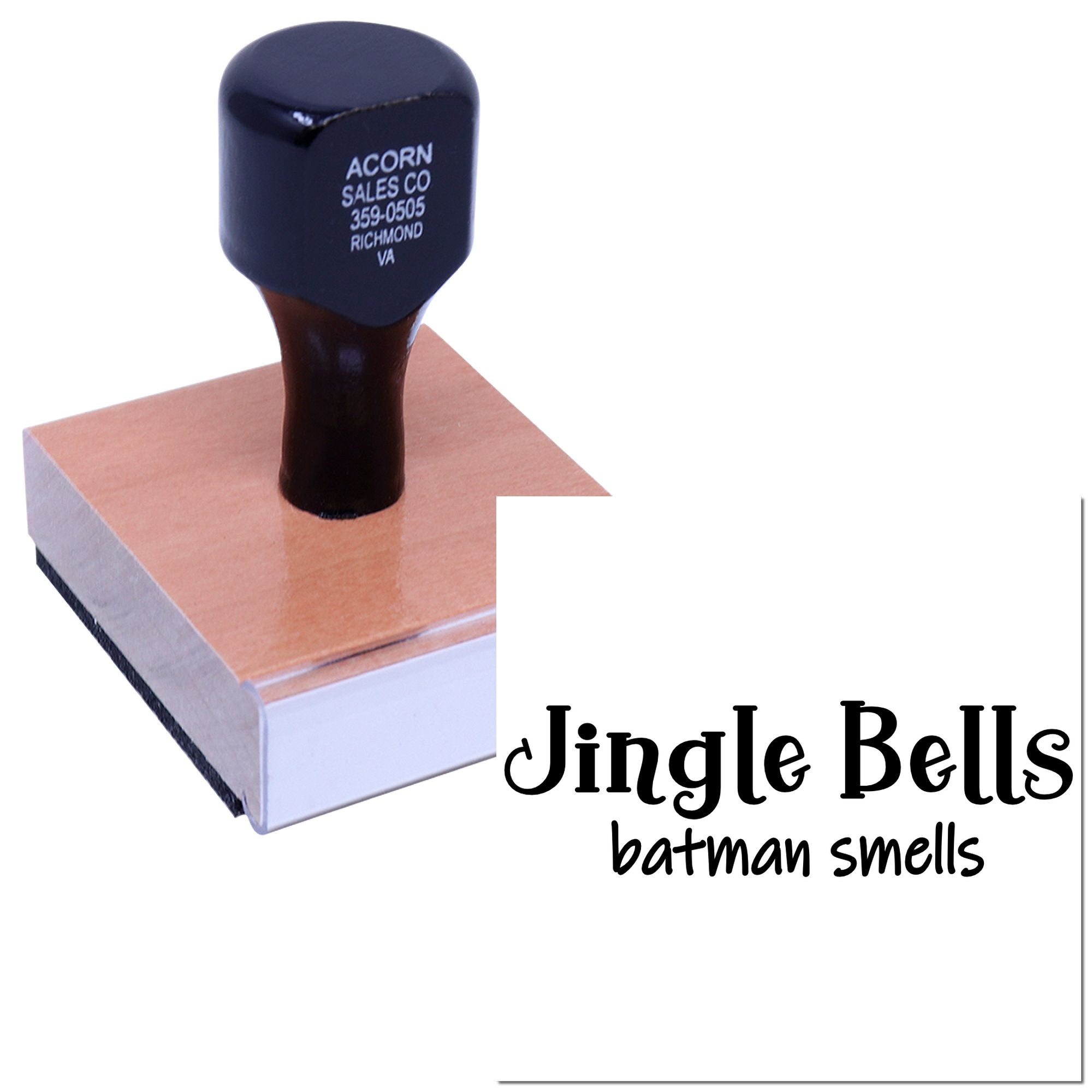 Custom rubber stamp printing Jingle Bells, Batman Smells for holiday cards and fun craft projects
