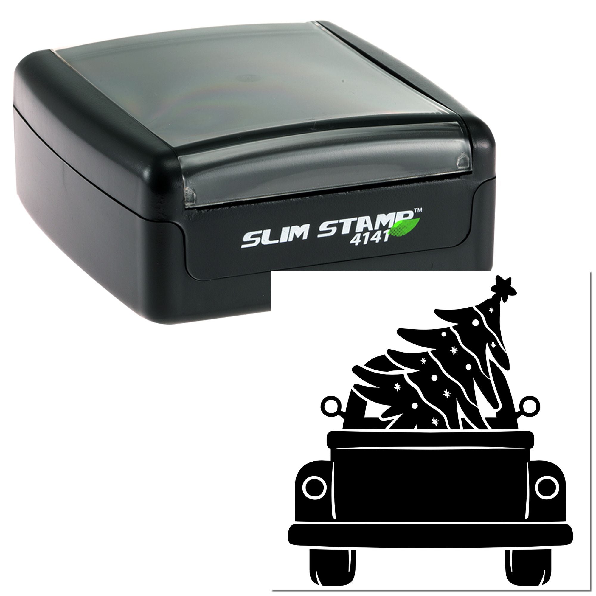 Self-inking Slim Stamp 4141 rubber stamp with festive Christmas tree in a pot design.