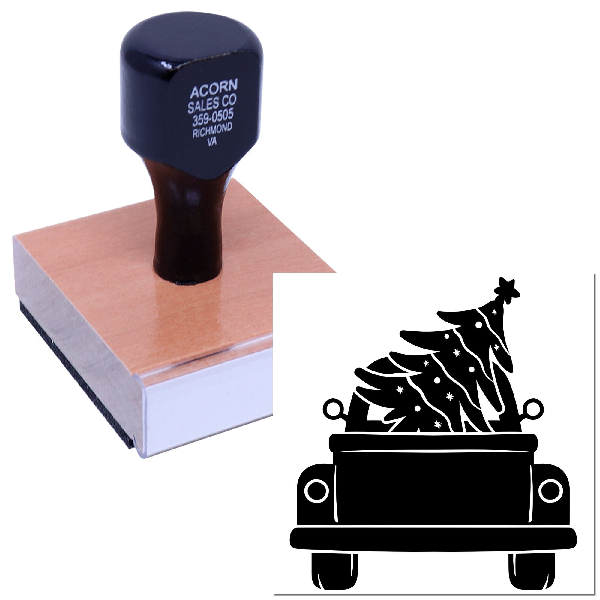 Custom Christmas tree rubber stamp for holiday cards, crafts, and festive packaging.