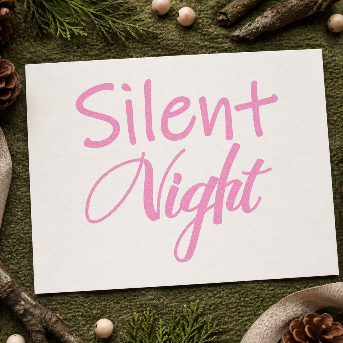 Silent Night Mixed Script craft stamp in purple ink on cardstock, an easy option for bedtime album page.