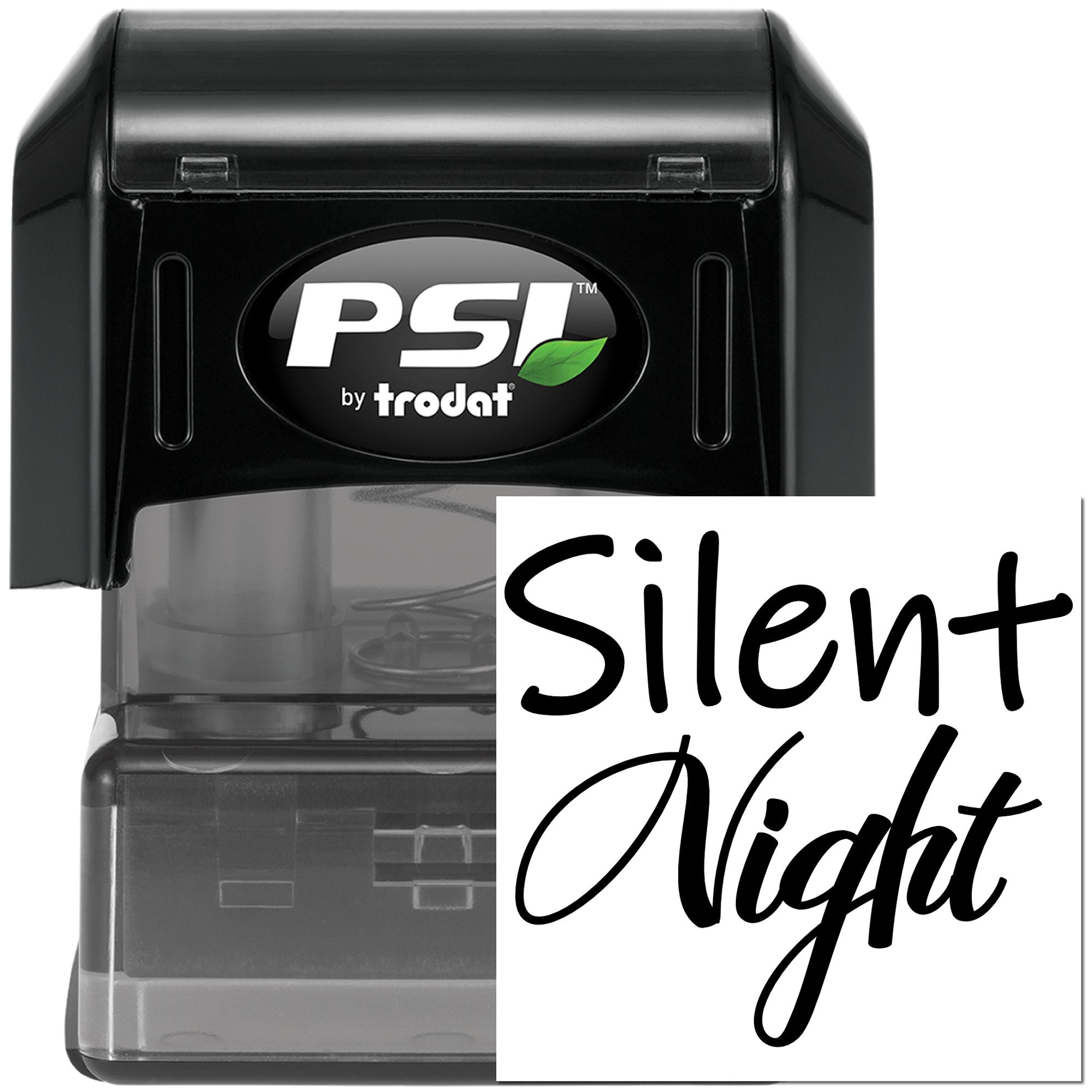 PSI by Trodat self-inking rubber stamp with Silent Night custom imprint for holiday cards and packaging