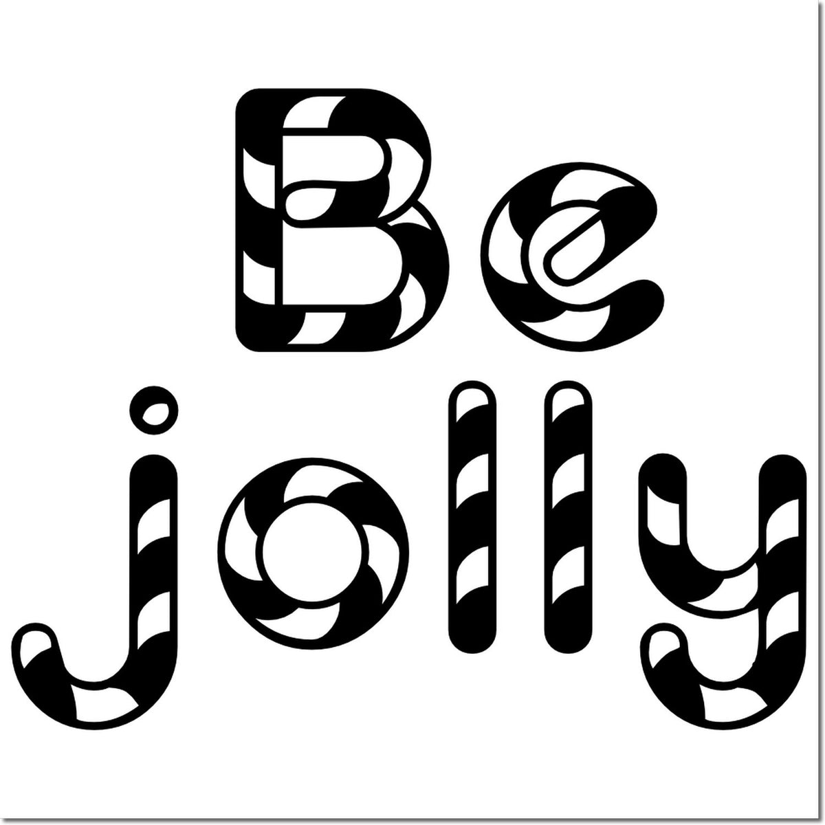 Be Jolly candy cane lettering rubber stamp design for Christmas cards, holiday crafts, and festive DIY projects.