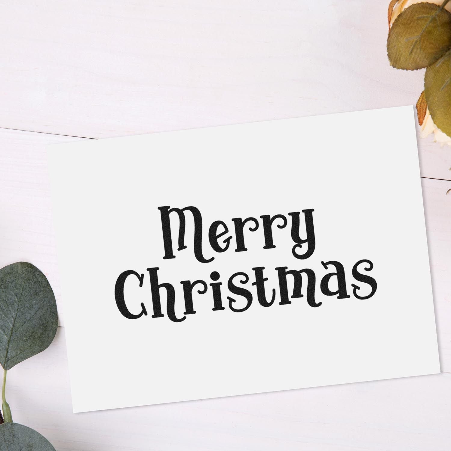 Merry Christmas rubber stamp for handmade holiday cards and Christmas craft projects.