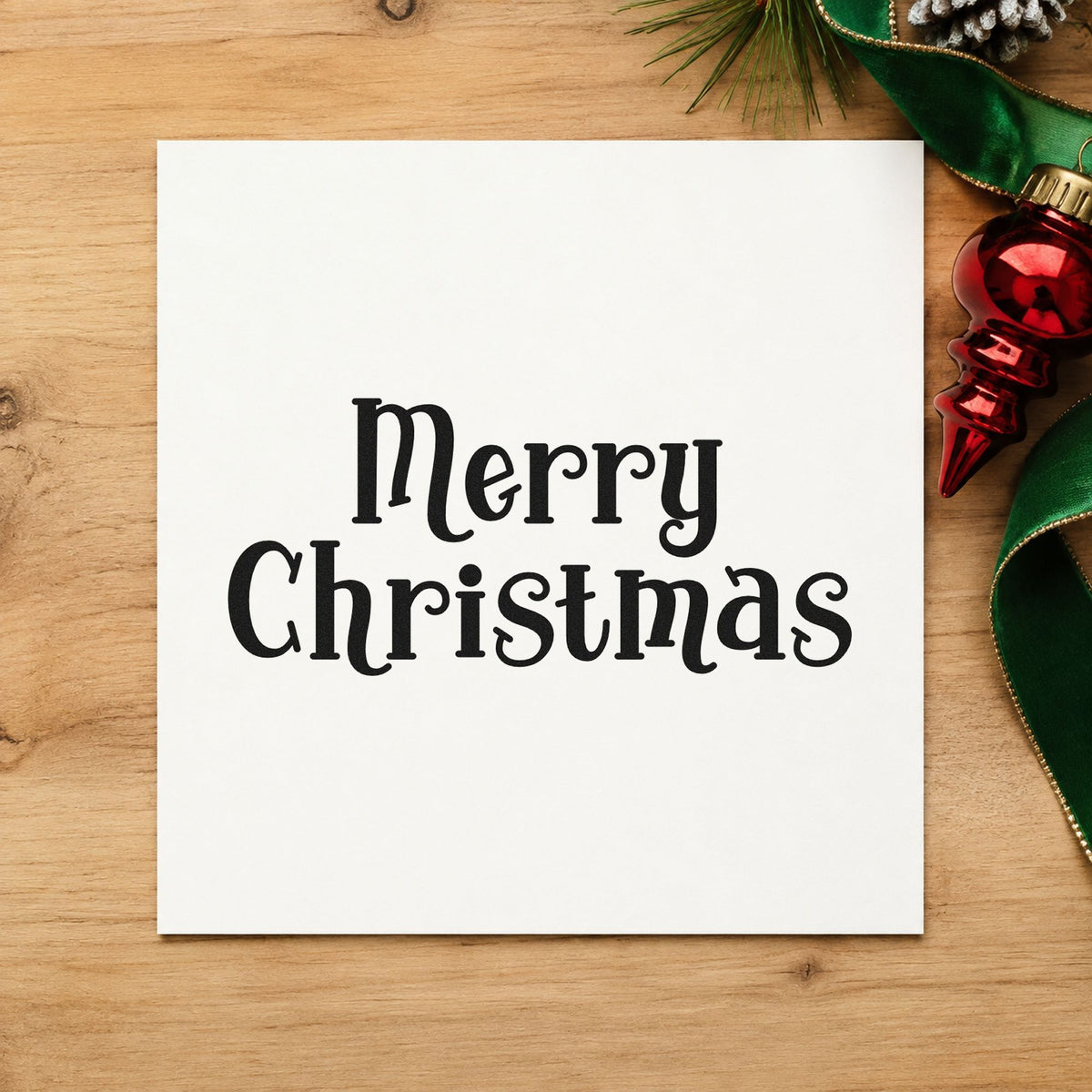 Merry Christmas Decorative Serif rubber stamp printed in black ink, ready for engraved look cards and similar paper crafts.