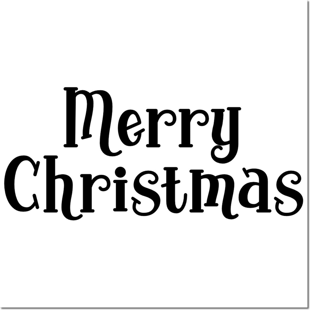 Stylized Merry Christmas rubber stamp design for holiday cards, crafts, and festive seasonal packaging