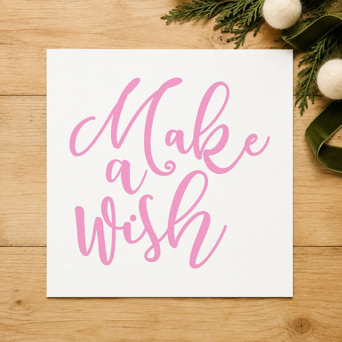 Make A Wish Script craft stamp in purple ink on cardstock, an easy option for birthday album page.