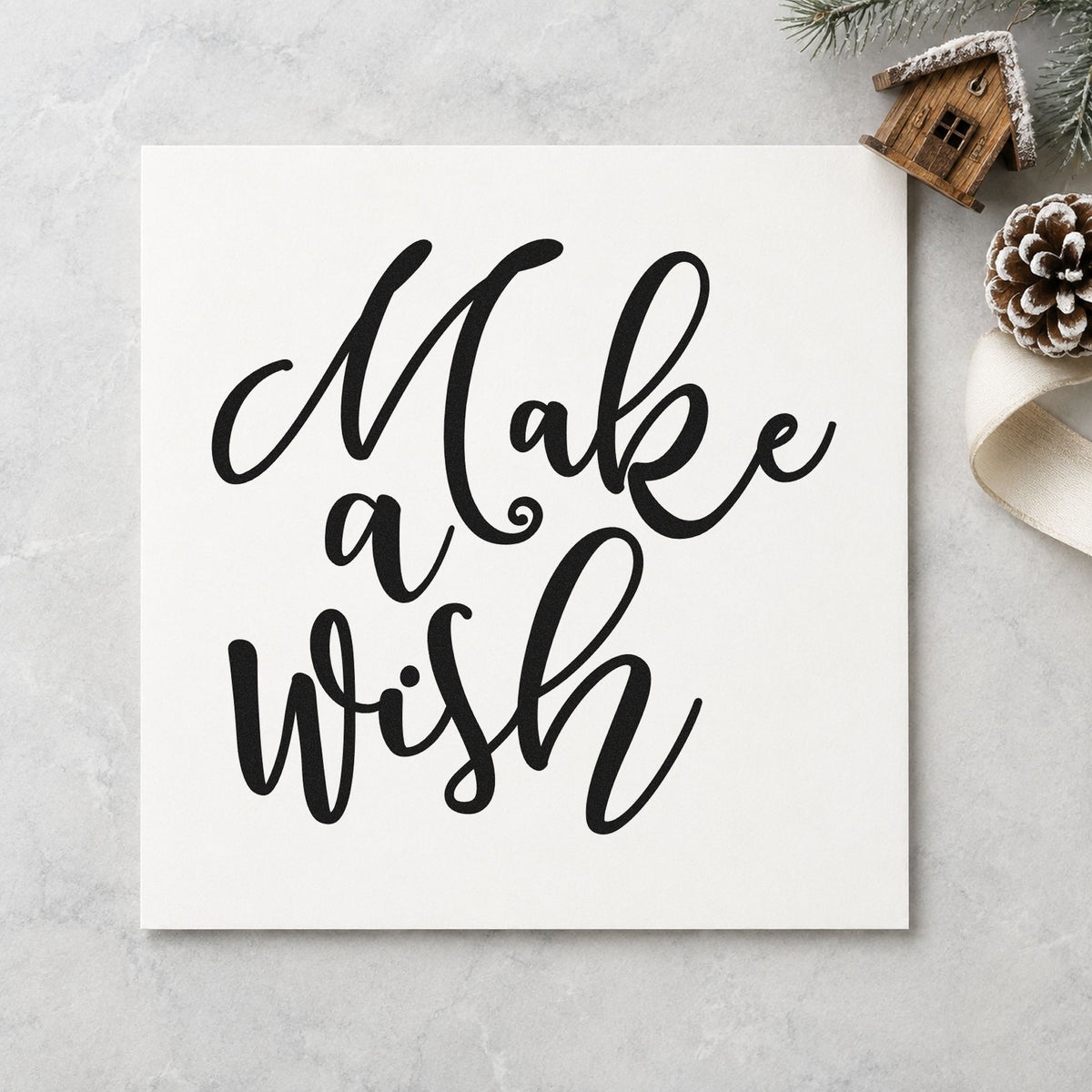 Make A Wish Script rubber stamp printed in black ink, ready for make a wish cards and similar paper crafts.