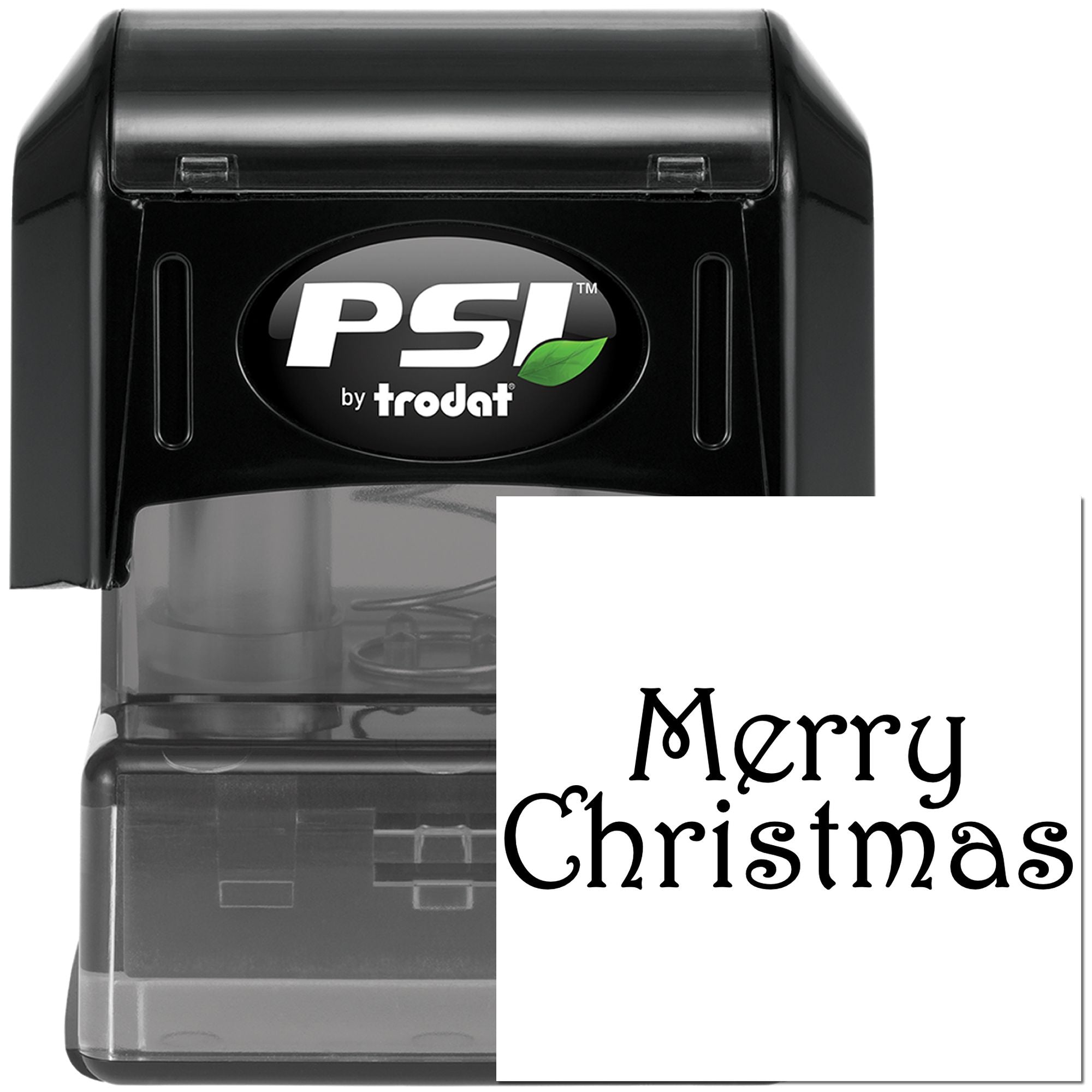 PSI by Trodat self-inking rubber stamp with Merry Christmas imprint for holiday cards, crafts, and festive mail.