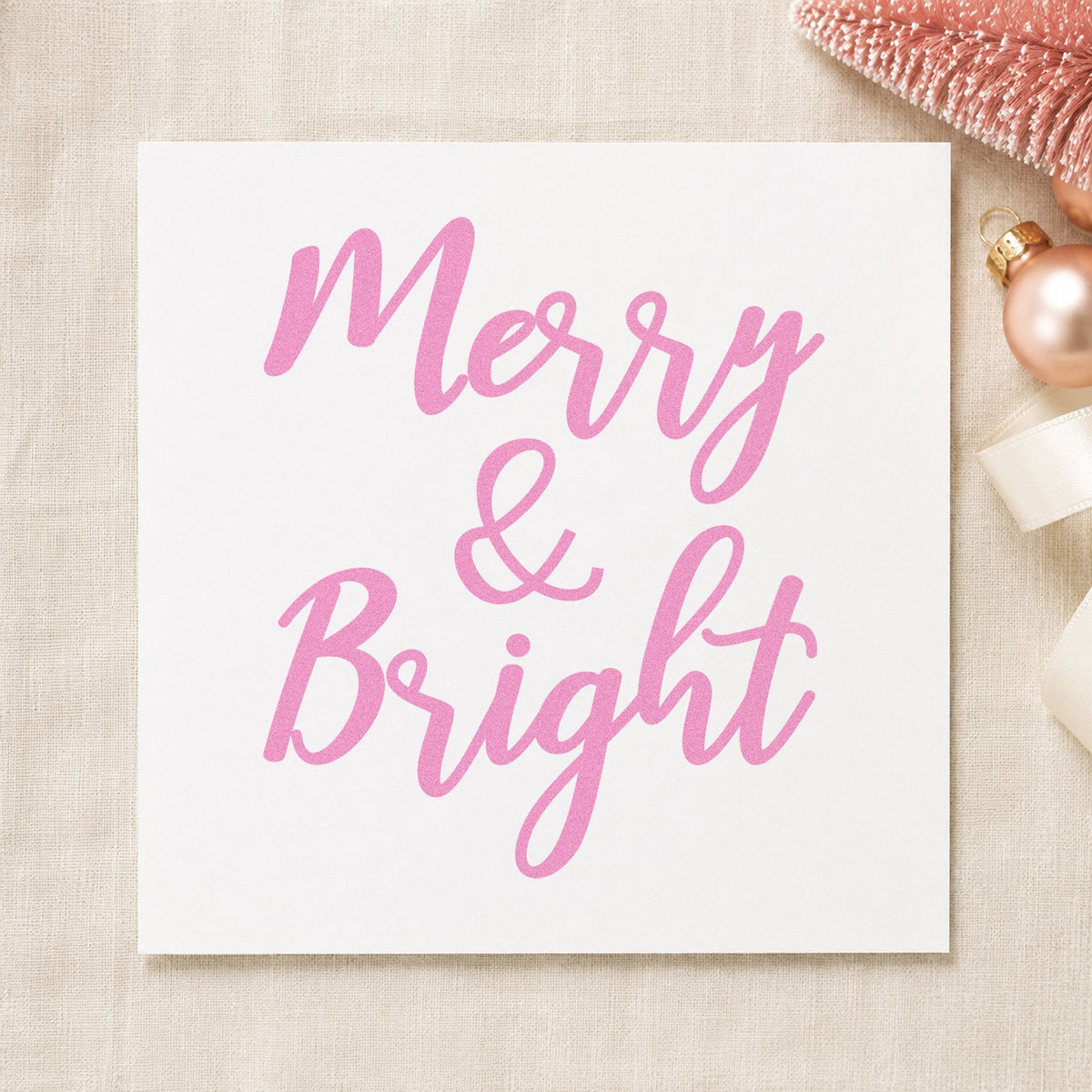 Merry And Bright Brush Script craft stamp in purple ink on cardstock, an easy option for chalkboard album page.