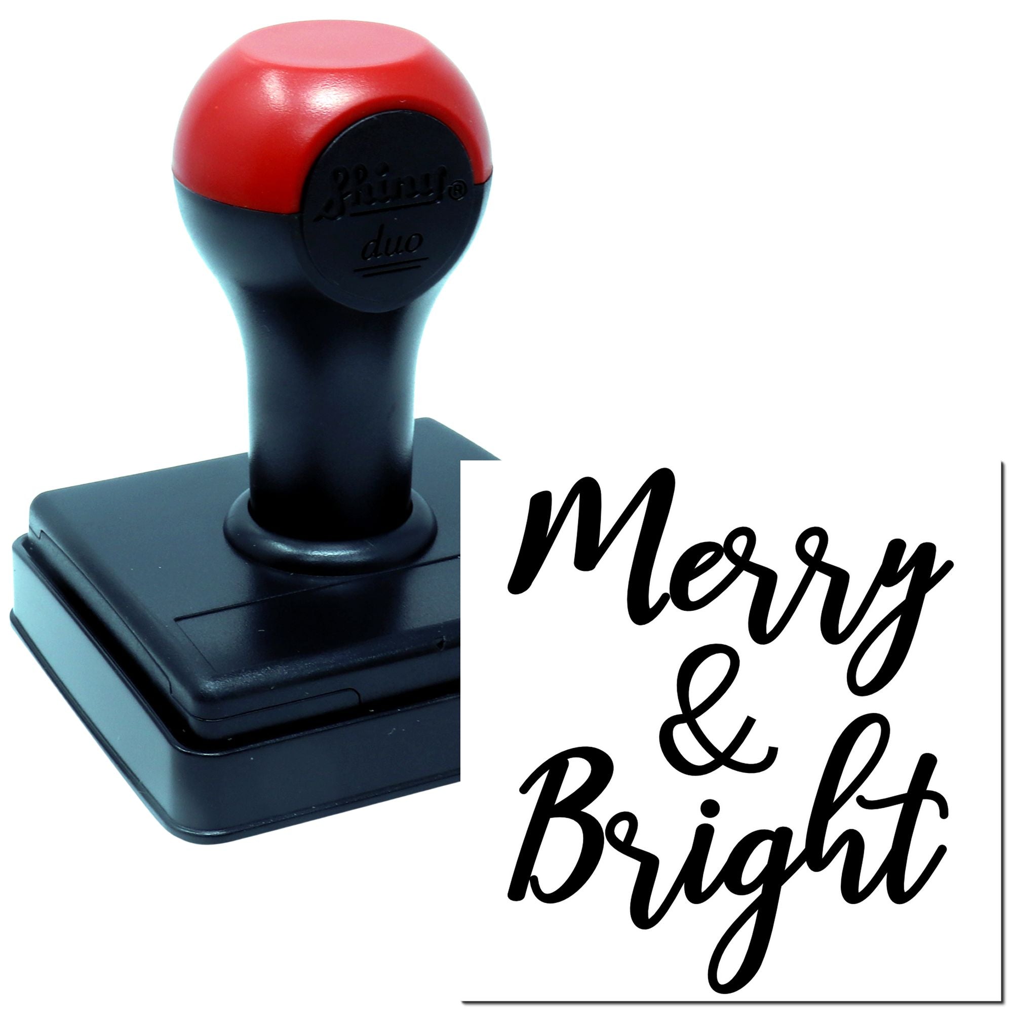 Merry & Bright self-inking rubber stamp for holiday cards, gift tags, and festive DIY crafts.