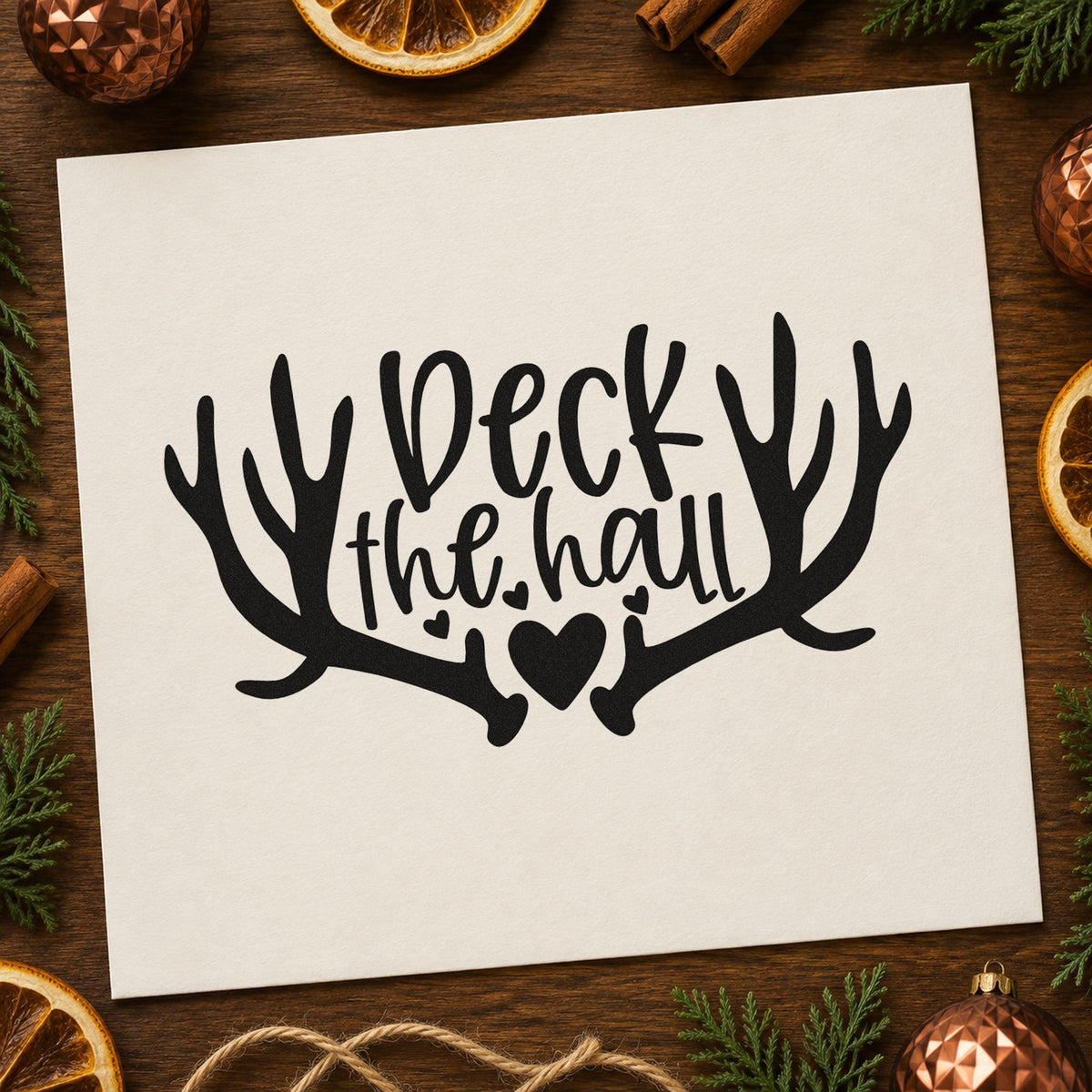 Deck The Hall Antlers rubber stamp printed in black ink, ready for antler bracket cards and similar paper crafts.