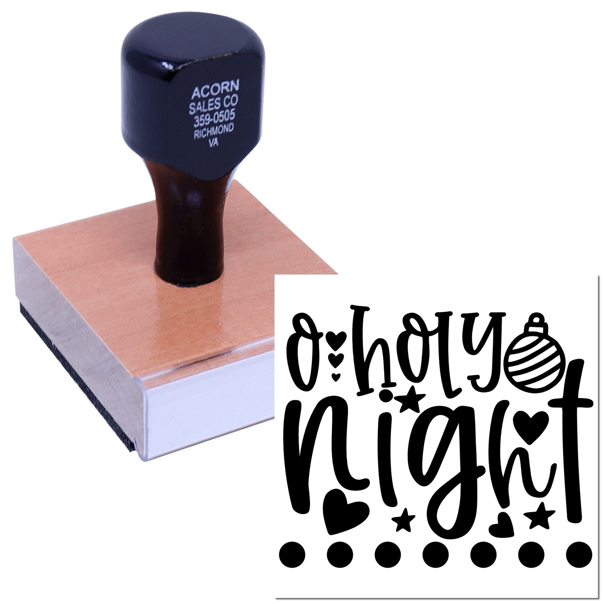 Custom holiday rubber stamp featuring Oh Holy Night design for Christmas cards, crafts, and festive paper projects.