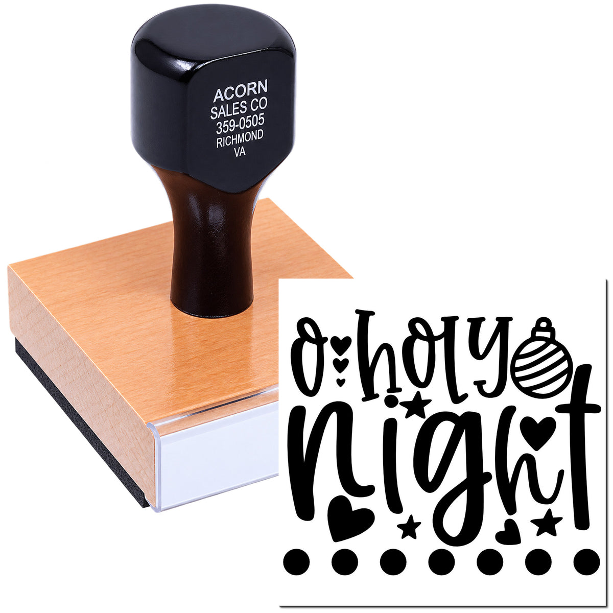 Custom holiday rubber stamp featuring Oh Holy Night design for Christmas cards, crafts, and festive paper projects.