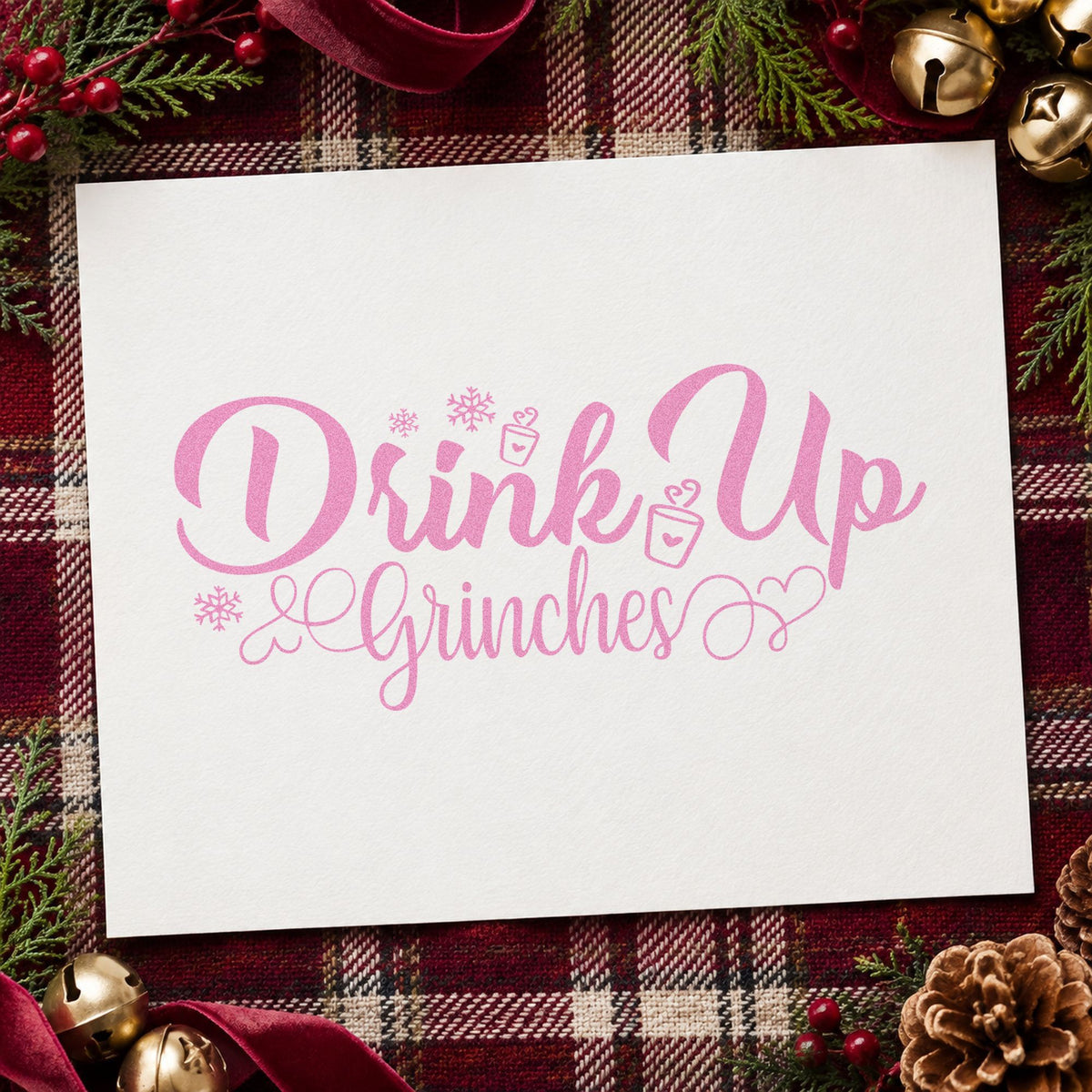 Drink Up Grinches Snowflakes Rubber Stamp – Duo Hand in use 10